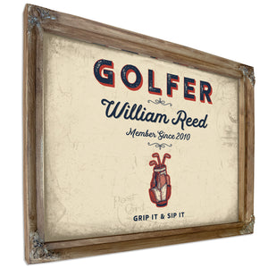 Personalized Golfer Sign, Grip It & Sip It, Cream & Navy, image 6