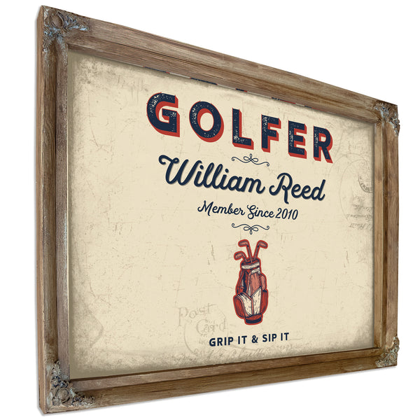 Personalized Golfer Sign, Grip It & Sip It, Cream & Navy, image 6