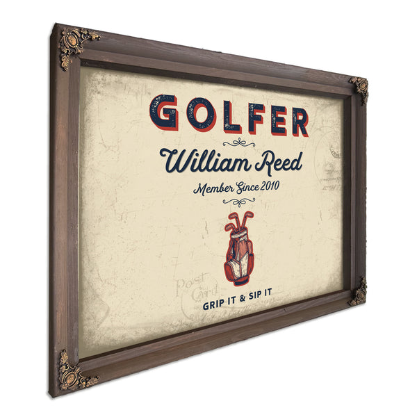 Personalized Golfer Sign, Grip It & Sip It, Cream & Navy, image 7