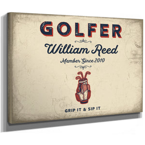 Personalized Golfer Sign, Grip It & Sip It, Cream & Navy, image 8