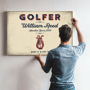 Personalized Golfer Sign, Grip It & Sip It, Cream & Navy, image 9