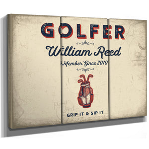 Personalized Golfer Sign, Grip It & Sip It, Cream & Navy, image 14