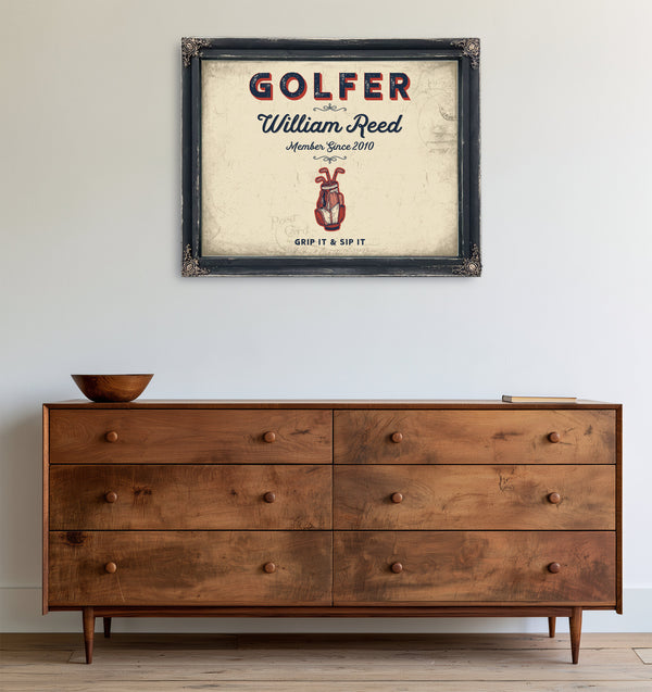 Personalized Golfer Sign, Grip It & Sip It, Cream & Navy, image 19