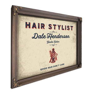 Personalized Hair Stylist Sign, Good Hair Don't Care, Cream & Navy, image 7
