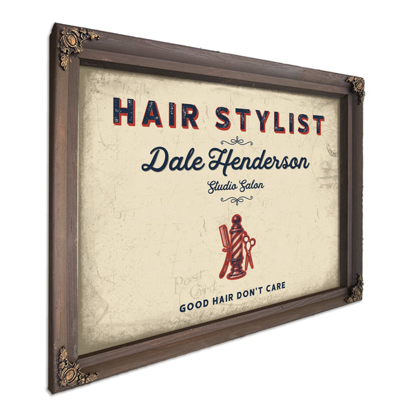 Personalized Hair Stylist Sign, Good Hair Don't Care, Cream & Navy, image 7