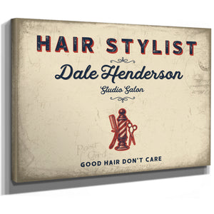 Personalized Hair Stylist Sign, Good Hair Don't Care, Cream & Navy, image 8