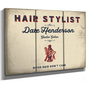 Personalized Hair Stylist Sign, Good Hair Don't Care, Cream & Navy, image 14