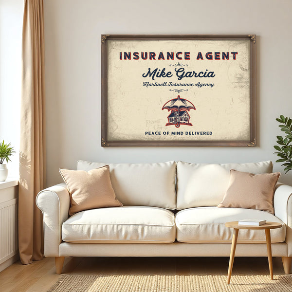 Personalized Insurance Agent Sign, Peace of Mind Delivered, Cream & Navy, image 5