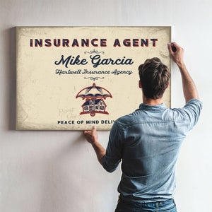 Personalized Insurance Agent Sign, Peace of Mind Delivered, Cream & Navy, image 9