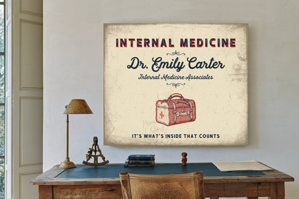 Personalized Internal Medicine Sign, It's What's Inside That Counts, Cream & Navy, image 2