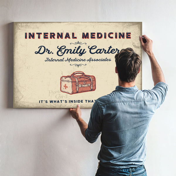 Personalized Internal Medicine Sign, It's What's Inside That Counts, Cream & Navy, image 9