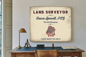Personalized Land Surveyor Sign, I Know Where the Line Is, Cream & Navy, image 2