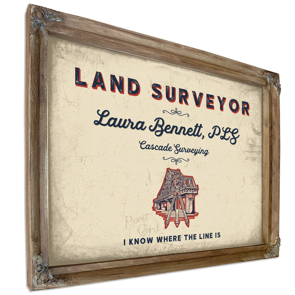 Personalized Land Surveyor Sign, I Know Where the Line Is, Cream & Navy, image 6