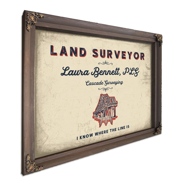 Personalized Land Surveyor Sign, I Know Where the Line Is, Cream & Navy, image 7