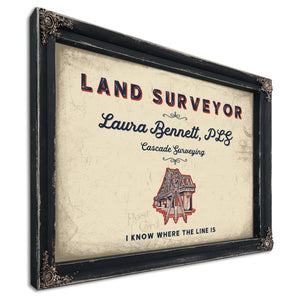 Personalized Land Surveyor Sign, I Know Where the Line Is, Cream & Navy, image 1