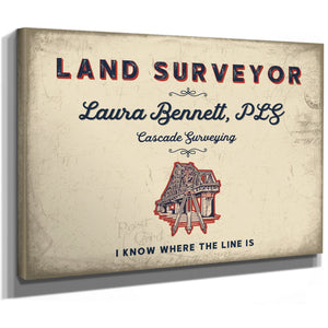 Personalized Land Surveyor Sign, I Know Where the Line Is, Cream & Navy, image 8