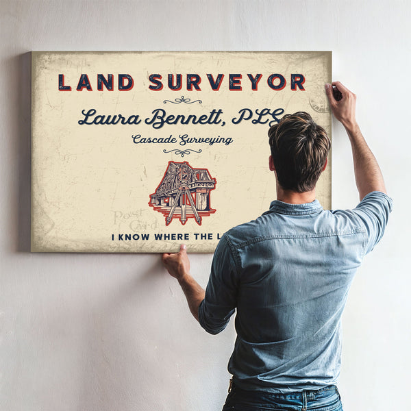 Personalized Land Surveyor Sign, I Know Where the Line Is, Cream & Navy, image 9
