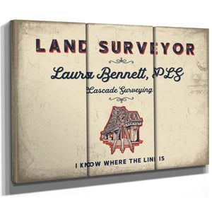Personalized Land Surveyor Sign, I Know Where the Line Is, Cream & Navy, image 14