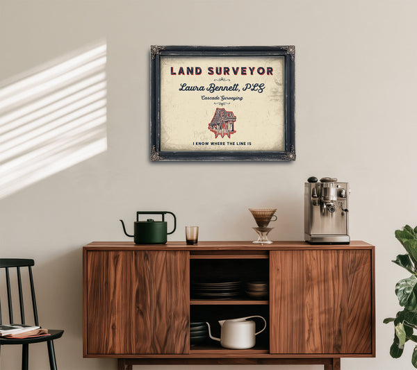 Personalized Land Surveyor Sign, I Know Where the Line Is, Cream & Navy, image 15