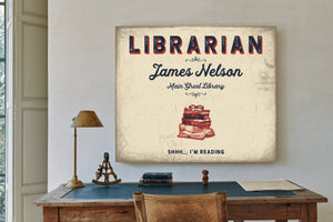Personalized Librarian Sign, Shhh... I'm Reading, Cream & Navy, image 2