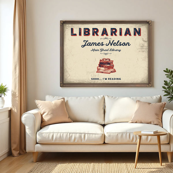 Personalized Librarian Sign, Shhh... I'm Reading, Cream & Navy, image 5