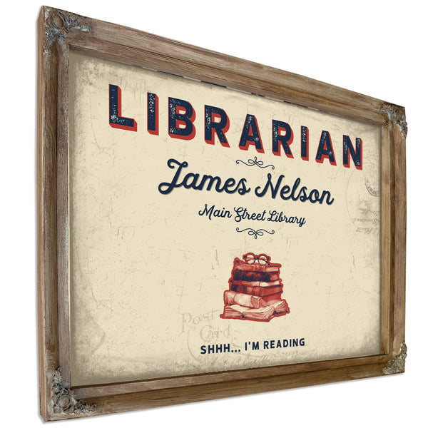 Personalized Librarian Sign, Shhh... I'm Reading, Cream & Navy, image 6