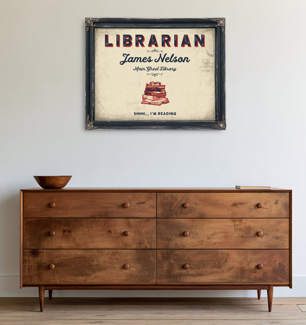 Personalized Librarian Sign, Shhh... I'm Reading, Cream & Navy, image 19