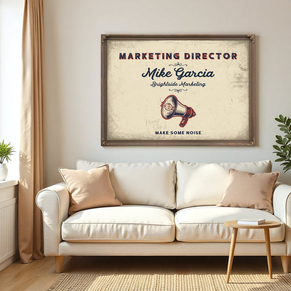 Personalized Marketing Director Sign, Make Some Noise, Cream & Navy, image 5