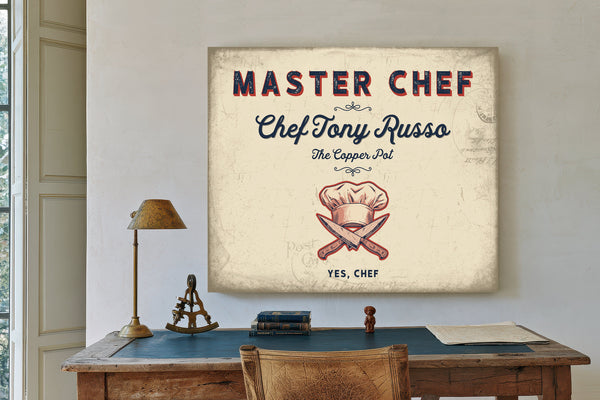 Personalized Master Chef Sign, Yes, Chef, Cream & Navy, image 2