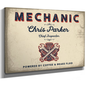 Personalized Mechanic Sign, Powered by Coffee & Brake Fluid, Cream & Navy, image 8