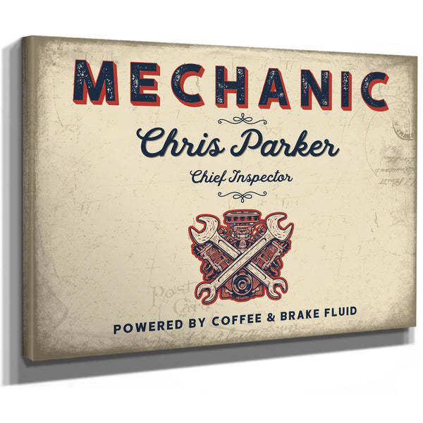 Personalized Mechanic Sign, Powered by Coffee & Brake Fluid, Cream & Navy, image 8