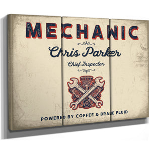 Personalized Mechanic Sign, Powered by Coffee & Brake Fluid, Cream & Navy, image 14