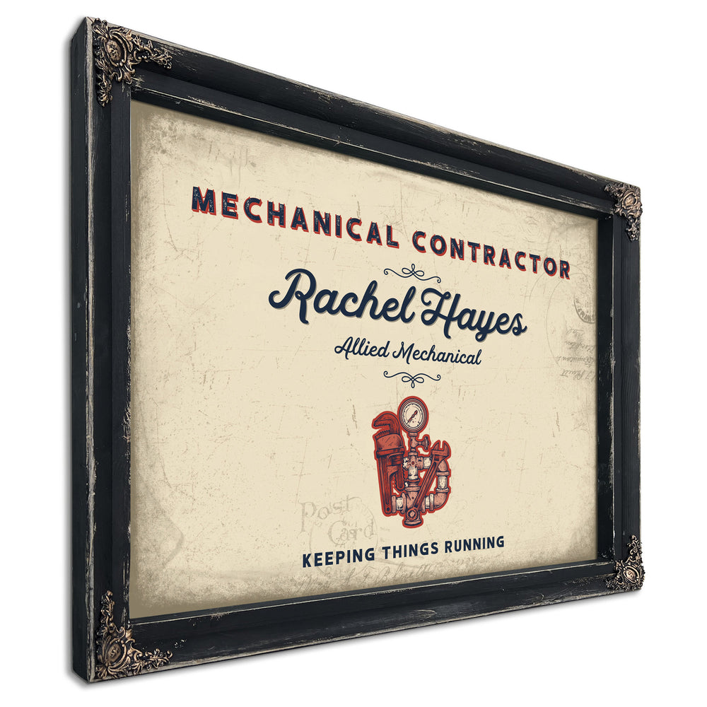 Personalized Mechanical Contractor Sign, Keeping Things Running, Cream & Navy, image 1