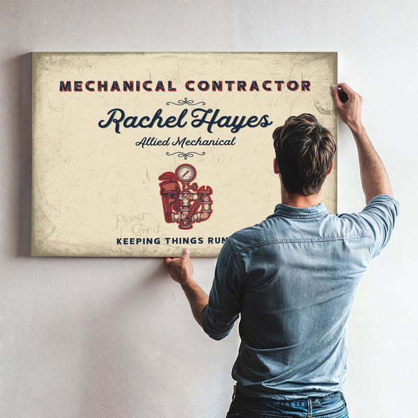 Personalized Mechanical Contractor Sign, Keeping Things Running, Cream & Navy, image 9