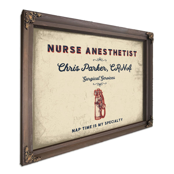Personalized Nurse Anesthetist Sign, Nap Time Is My Specialty, Cream & Navy, image 7
