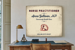 Personalized Nurse Practitioner Sign, Healing With Heart, Cream & Navy, image 2