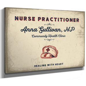 Personalized Nurse Practitioner Sign, Healing With Heart, Cream & Navy, image 8