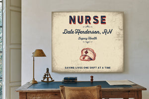 Personalized Nurse Sign, Saving Lives One Shift at a Time, Cream & Navy, image 2