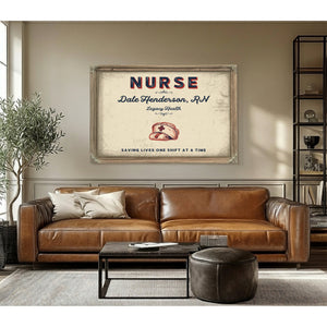 Personalized Nurse Sign, Saving Lives One Shift at a Time, Cream & Navy, image 3