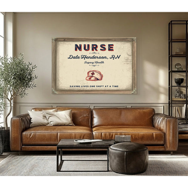 Personalized Nurse Sign, Saving Lives One Shift at a Time, Cream & Navy, image 3