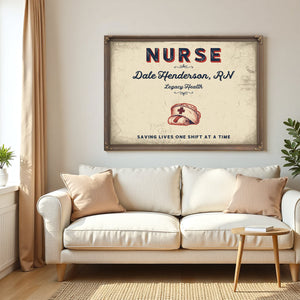 Personalized Nurse Sign, Saving Lives One Shift at a Time, Cream & Navy, image 5