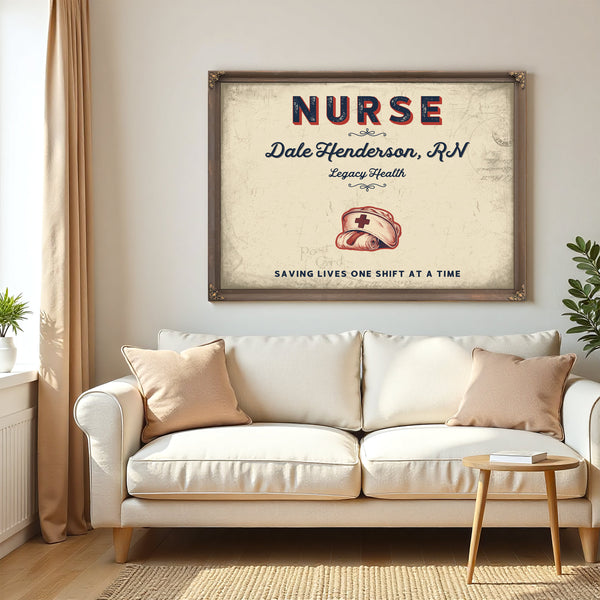 Personalized Nurse Sign, Saving Lives One Shift at a Time, Cream & Navy, image 5