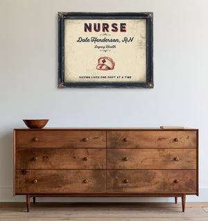Personalized Nurse Sign, Saving Lives One Shift at a Time, Cream & Navy, image 19