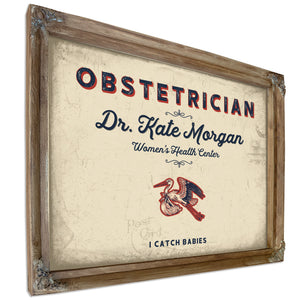Personalized Obstetrician Sign, I Catch Babies, Cream & Navy, image 6