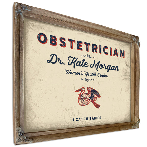 Personalized Obstetrician Sign, I Catch Babies, Cream & Navy, image 6