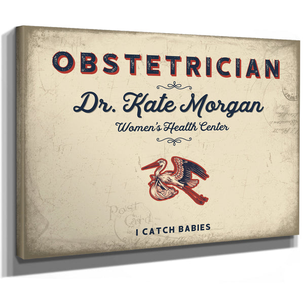 Personalized Obstetrician Sign, I Catch Babies, Cream & Navy, image 8