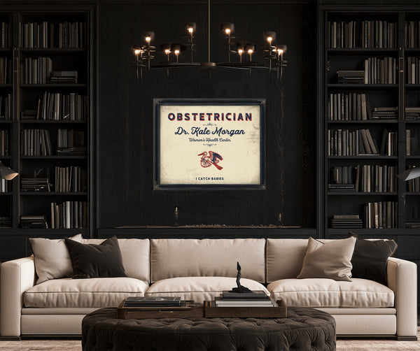 Personalized Obstetrician Sign, I Catch Babies, Cream & Navy, image 16