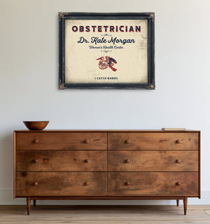 Personalized Obstetrician Sign, I Catch Babies, Cream & Navy, image 19