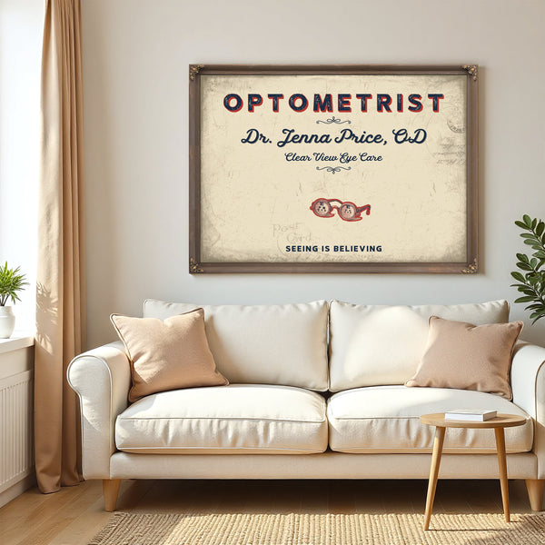 Personalized Optometrist Sign, Seeing Is Believing, Cream & Navy, image 5