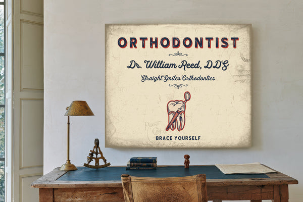 Personalized Orthodontist Sign, Brace Yourself, Cream & Navy, image 2